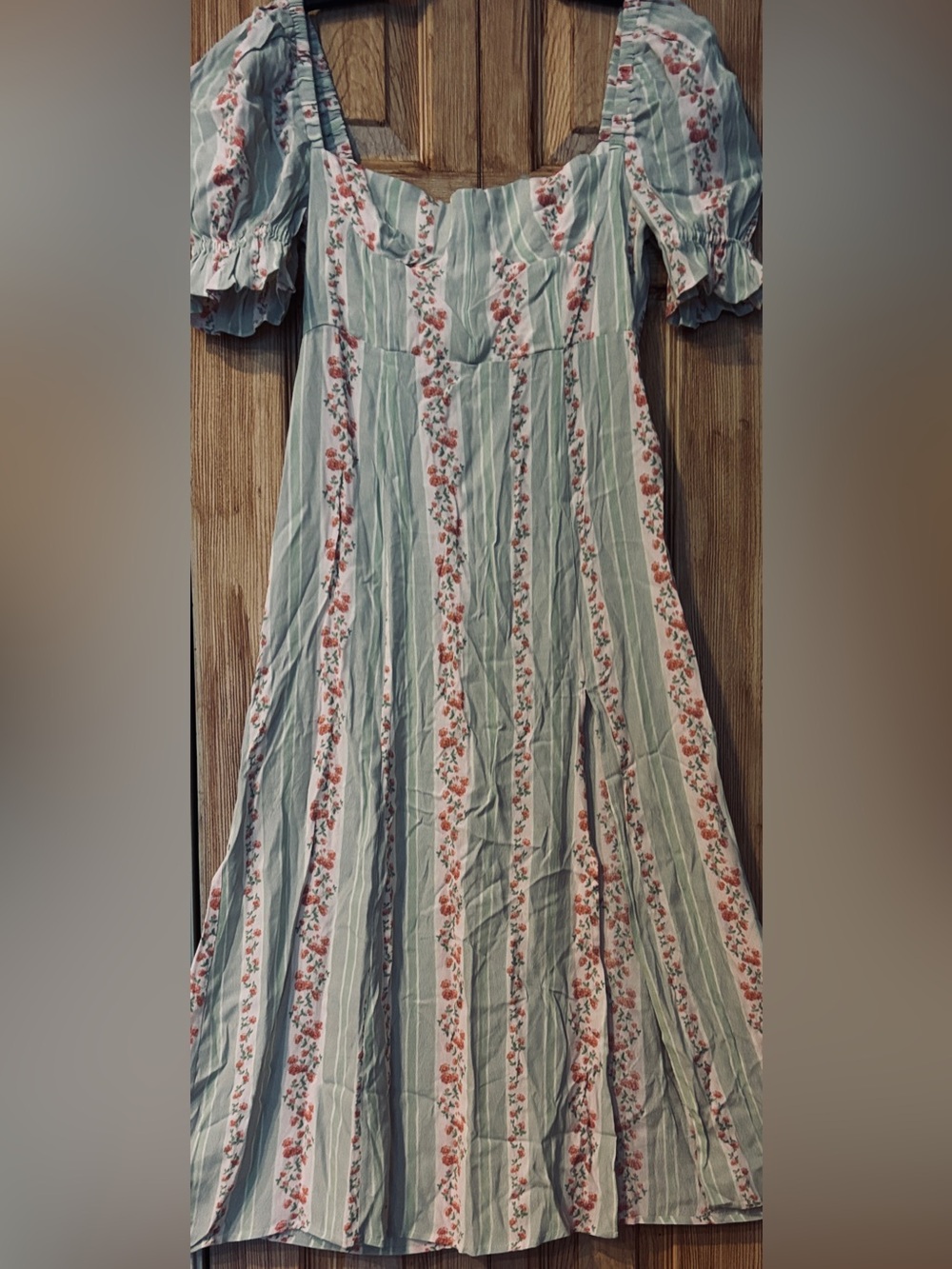 Sage Green & Peach Floral Stripe Maxi Dress, Vintage-Inspired, No Callouts NWT